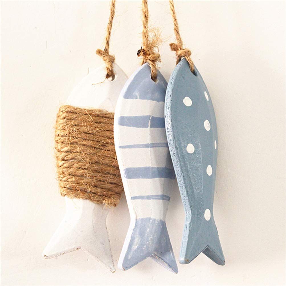 Nautical Wooden Fish Wall Hanging Ornaments Wood Fish Decoration Ocean Fish view 3