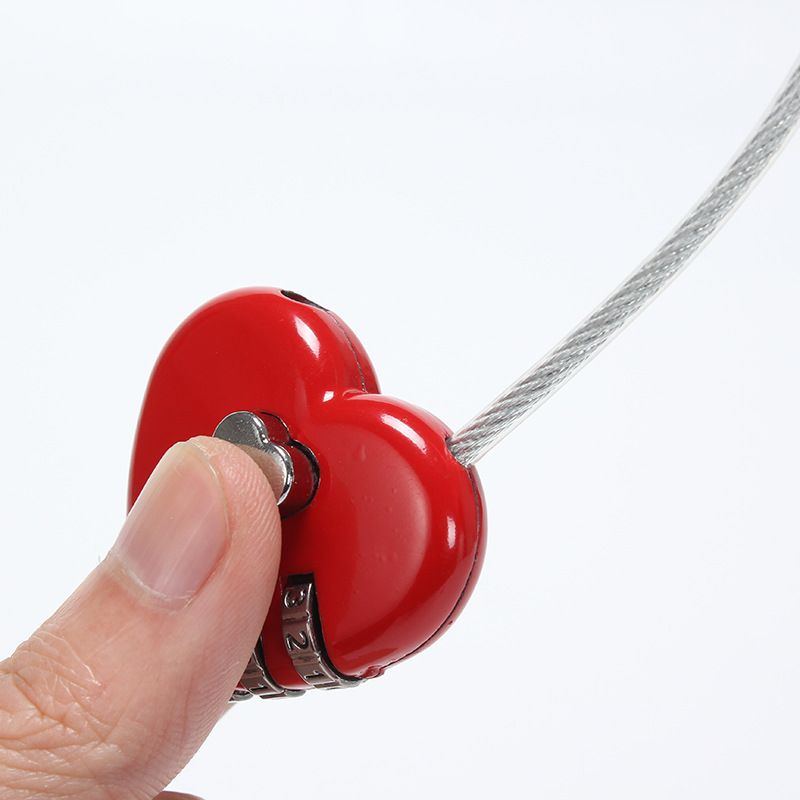 Red Heart Padlock, Mini Code Lock, Wire Rope 3-Digit Code Combination Padlock view 2