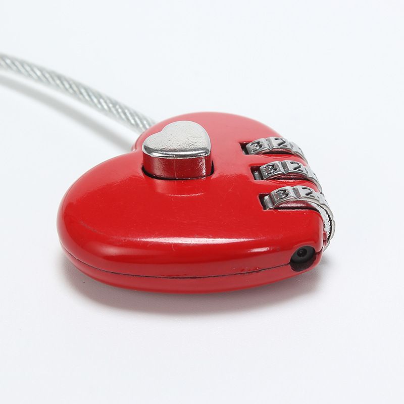 Red Heart Padlock, Mini Code Lock, Wire Rope 3-Digit Code Combination Padlock view 3