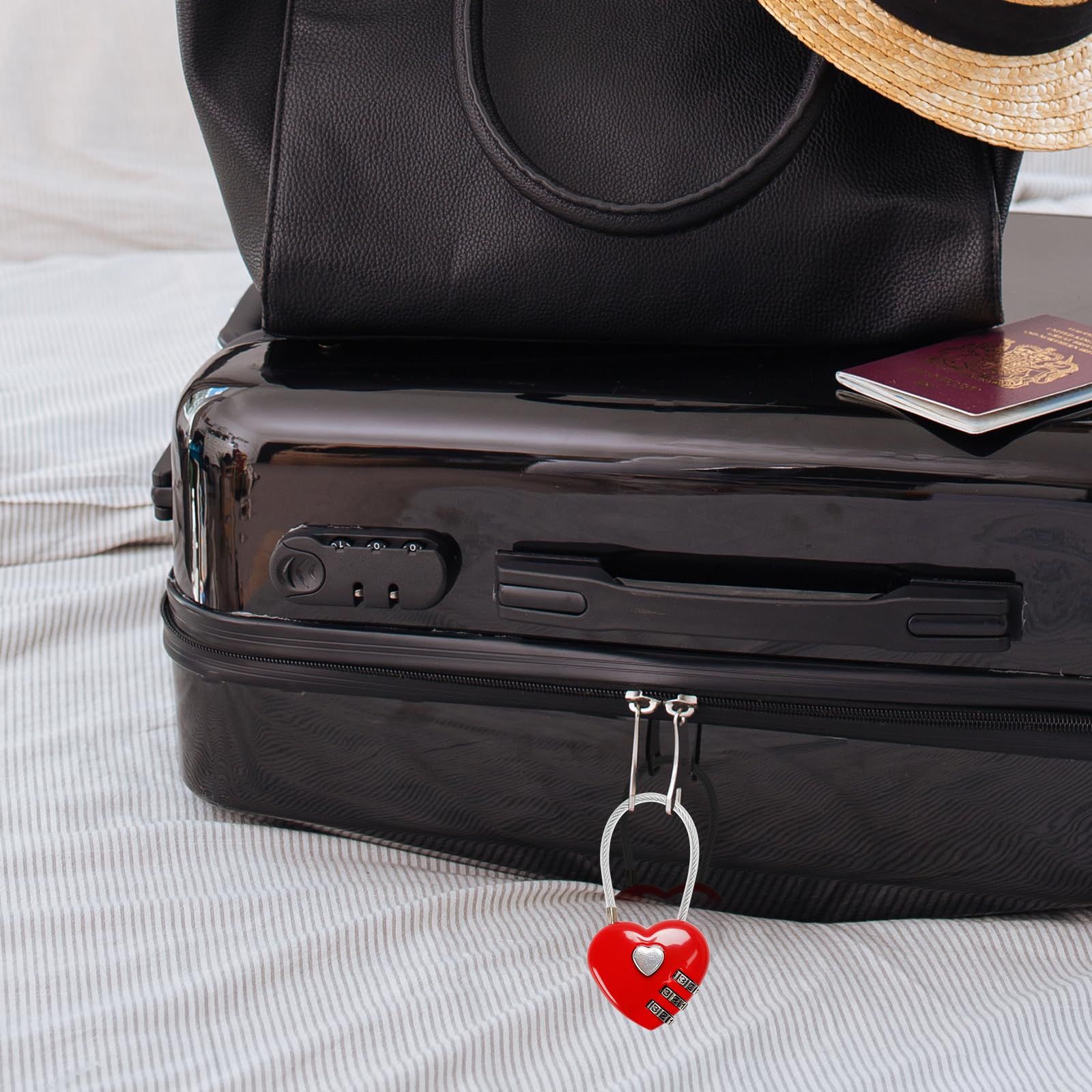 Red Heart Padlock, Mini Code Lock, Wire Rope 3-Digit Code Combination Padlock view 4