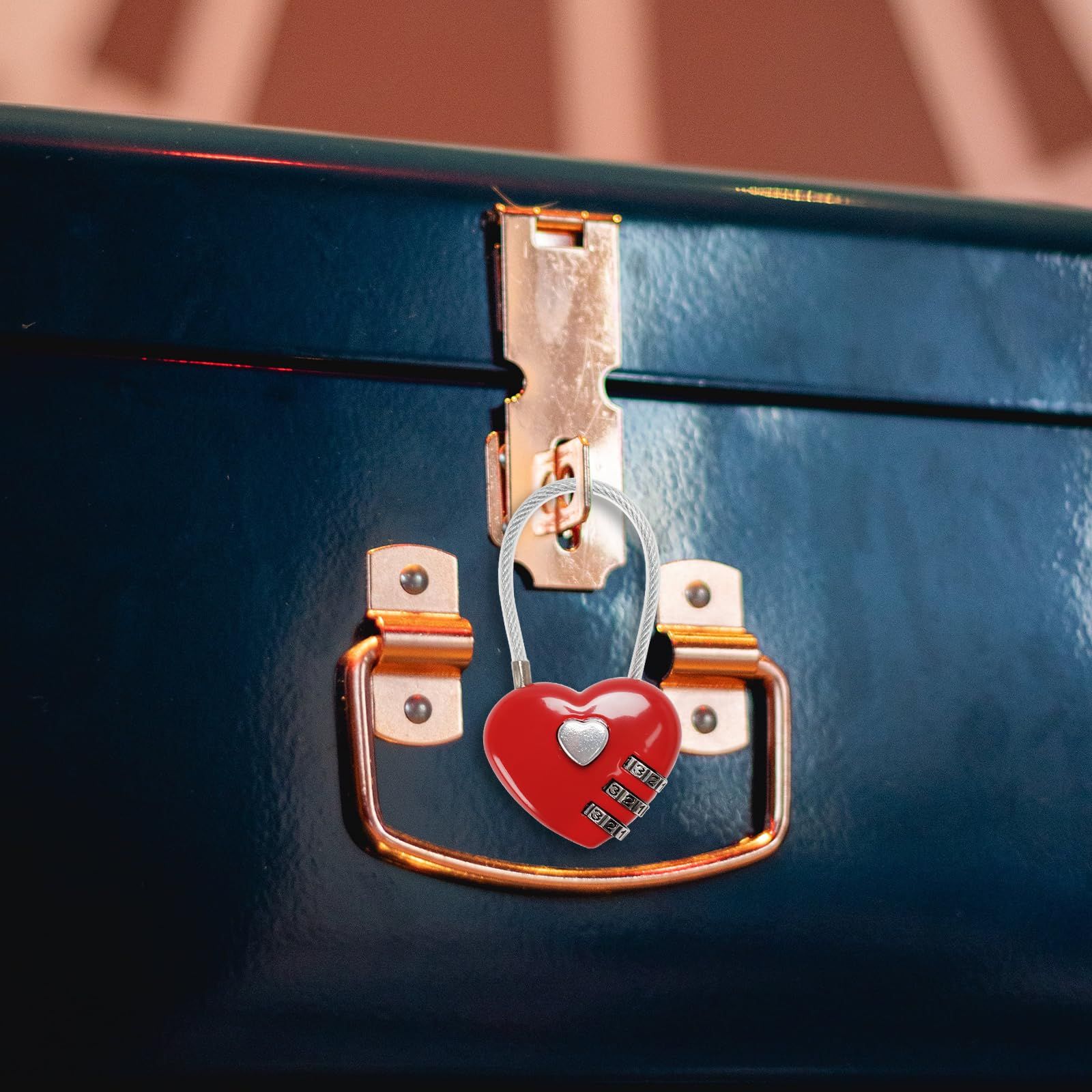 Red Heart Padlock, Mini Code Lock, Wire Rope 3-Digit Code Combination Padlock view 5