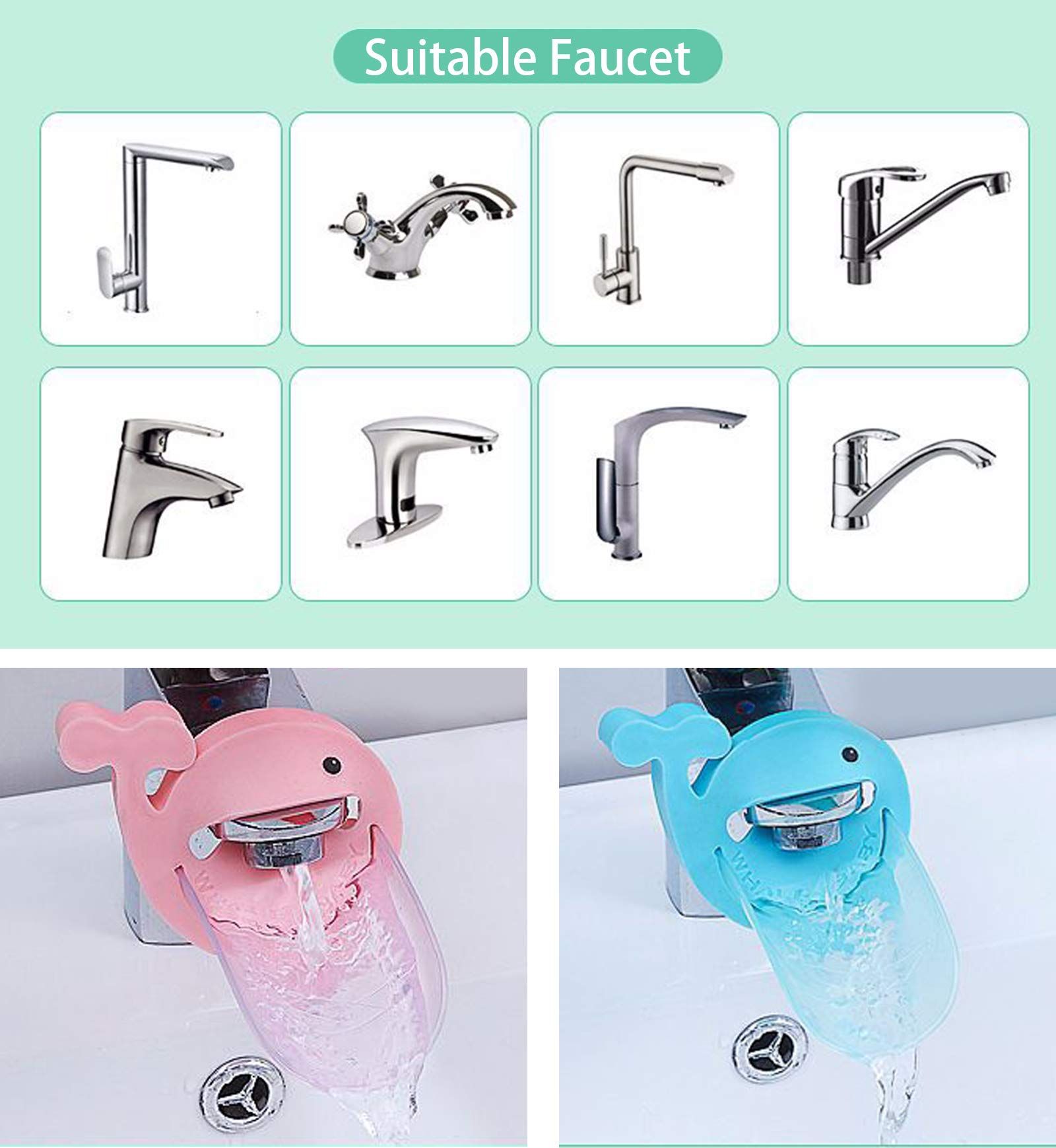 2 PCS Faucet Extender, Blue and Pink Faucet Extension with Cartoon Crab Faucet view 3