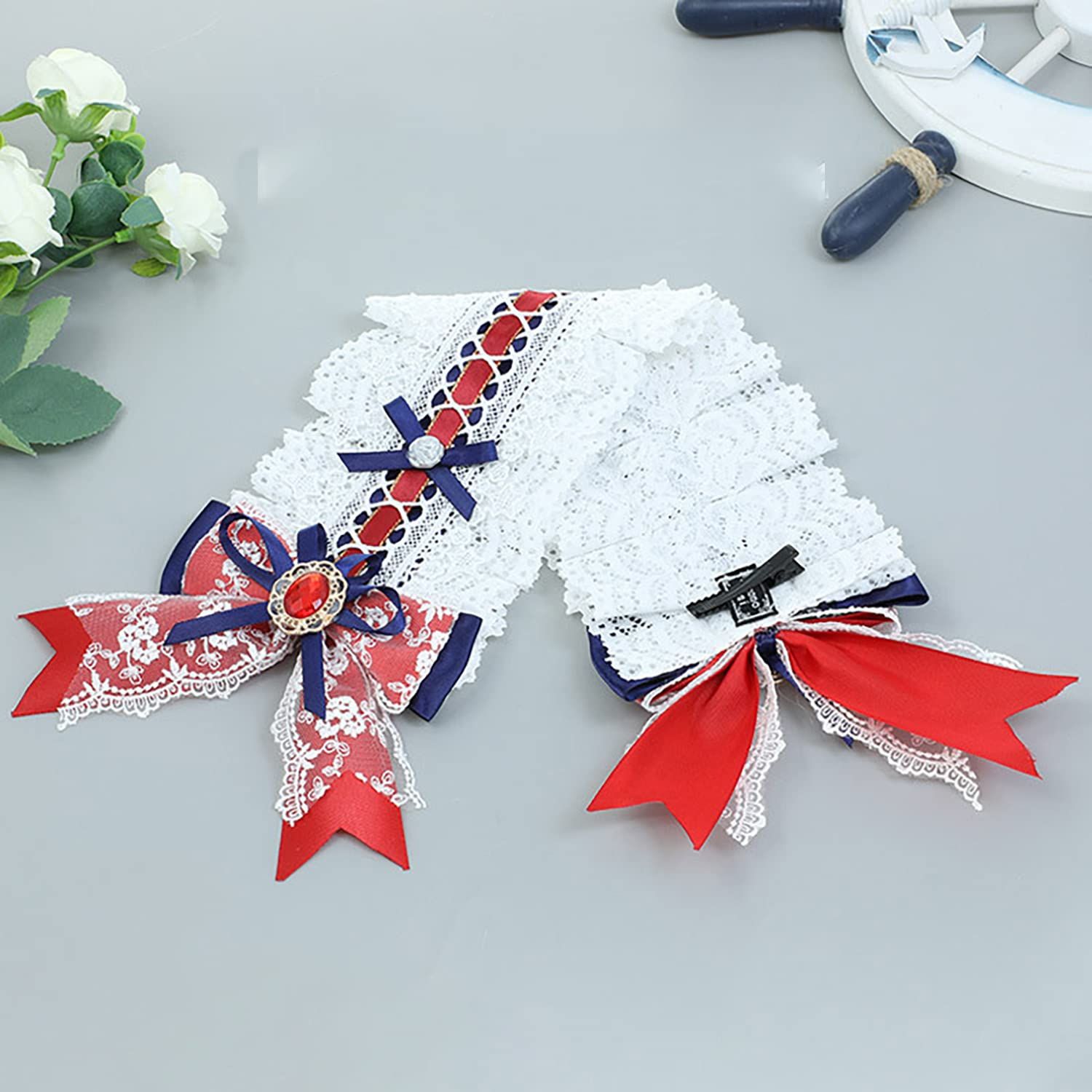 Women Cosplay Bowknot Decor Hair pin Headband Bow Lace Hairband French Maid view 2