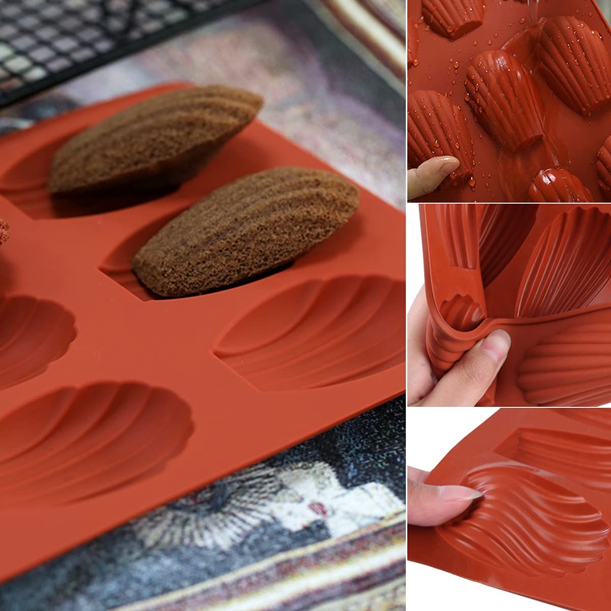 9 Cavity Madeleine Pan, 2Pcs Nonstick Silicone Madeleine Molds, Shell Shape view 2