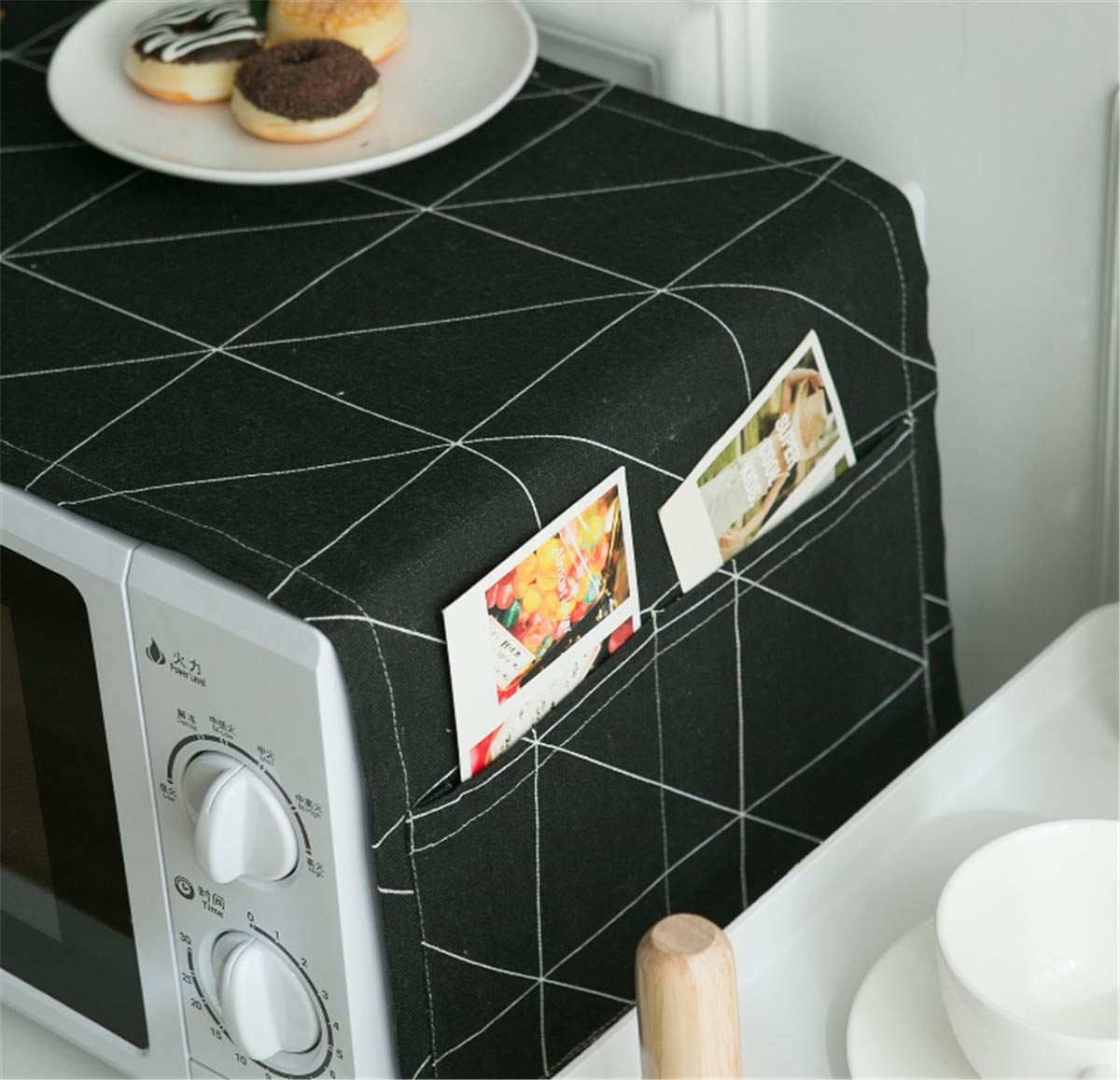 Cotton Linen Microwave Oven Cover Dust Oil Proof Cloth with Storage Pockets view 2