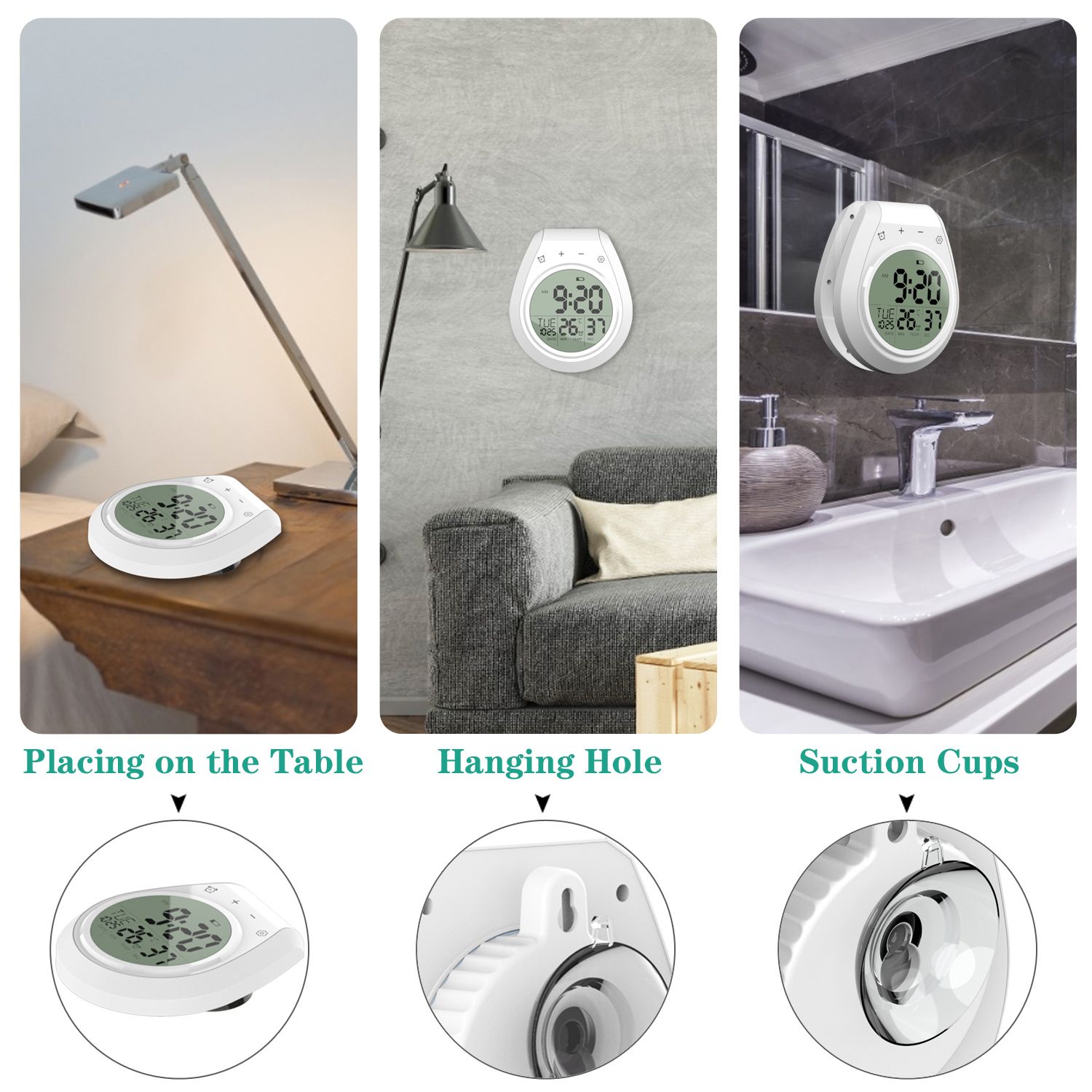 Digital Bathroom Clock Shower Wall Clock with Timer Waterproof Kitchen Shower view 4