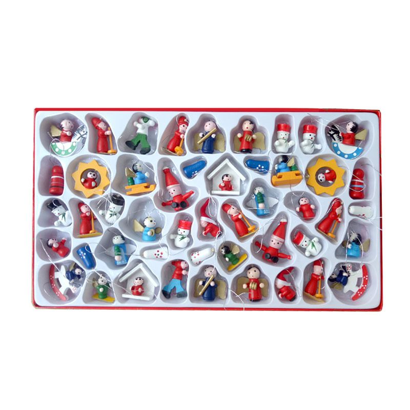 48 PCS Mini Wooden Christmas Tree Ornaments Set Tiny Hanging Vintage Miniature