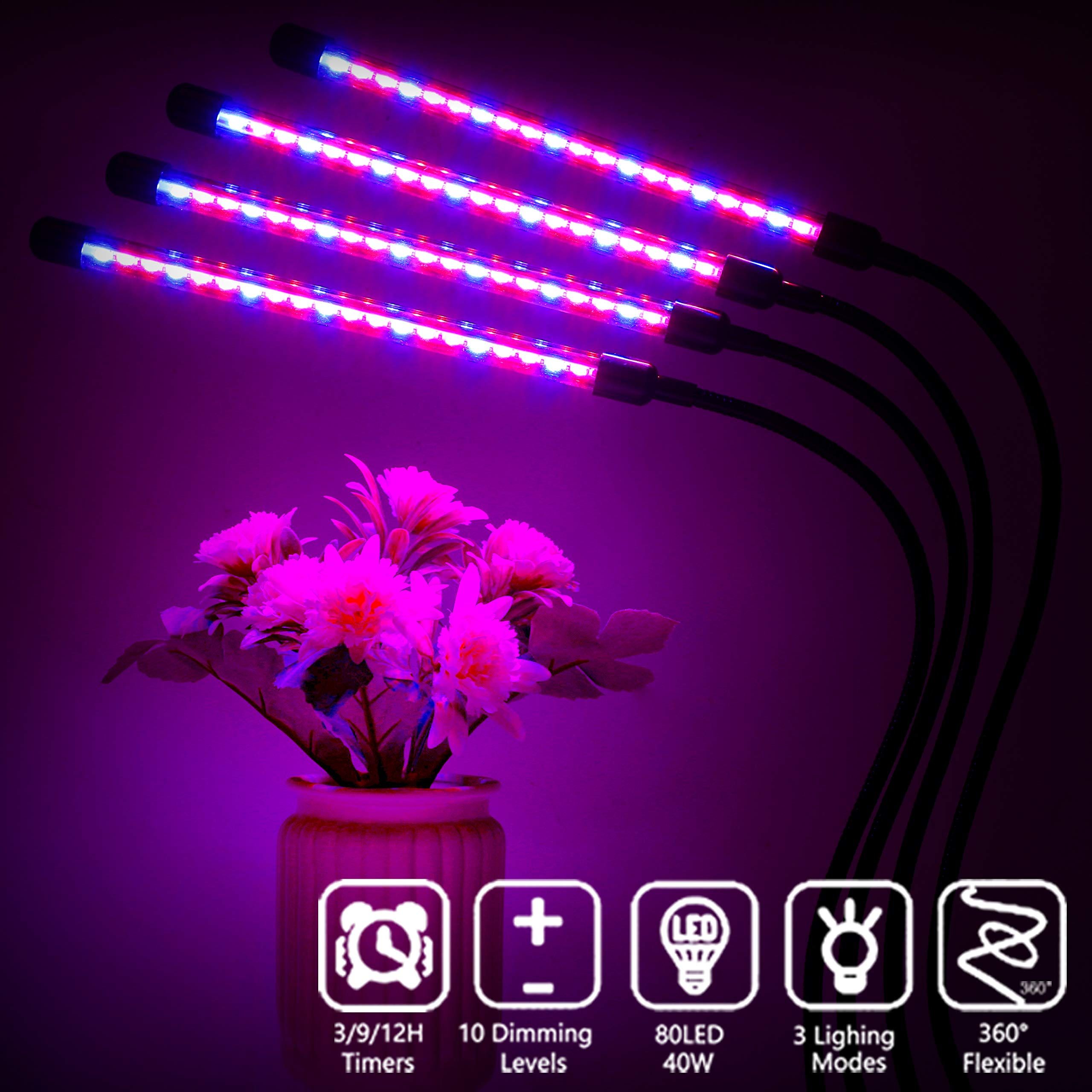 Plant Grow Light Indoor,4 Head LED Growing Lamp for Indoor Plants, 80W Full view 2