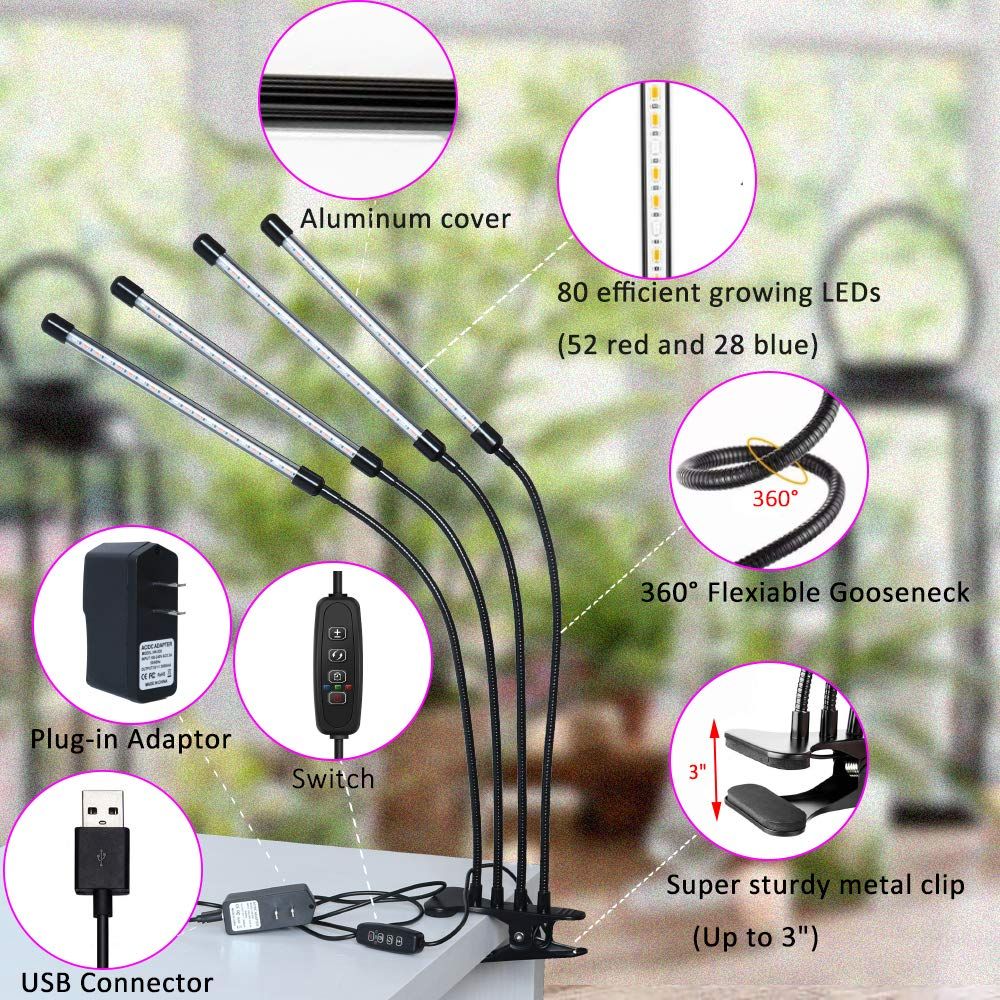 Plant Grow Light Indoor,4 Head LED Growing Lamp for Indoor Plants, 80W Full view 5