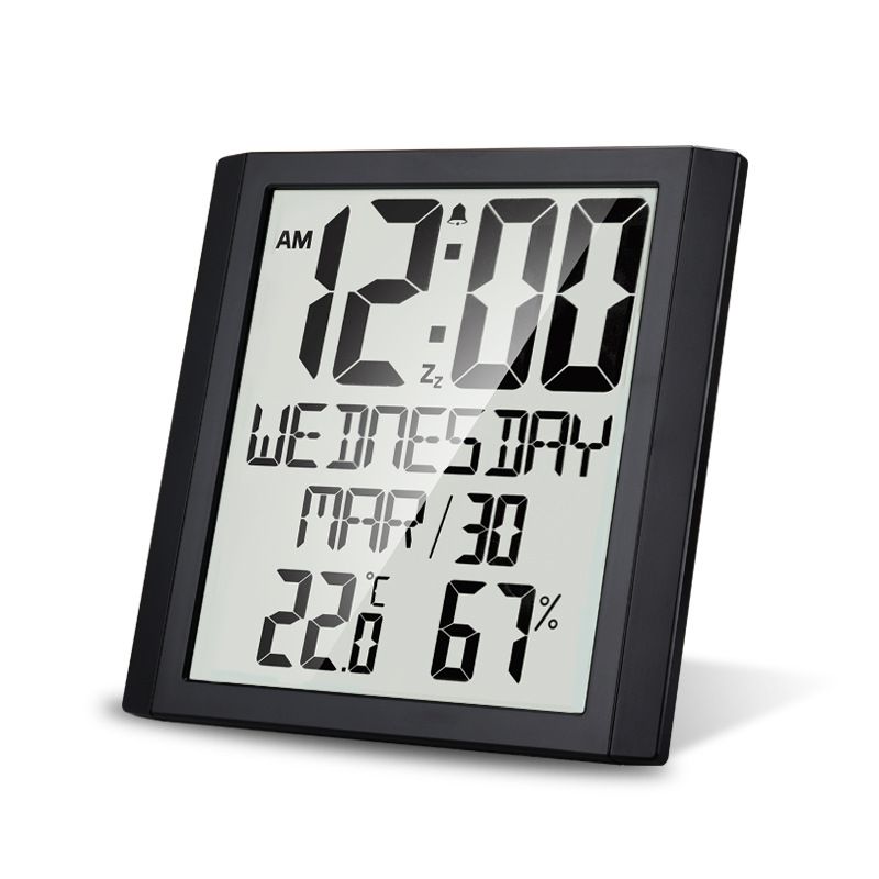 Digital Wall Clock Desk Clock with Temperature Humidity Date Week Large view 2