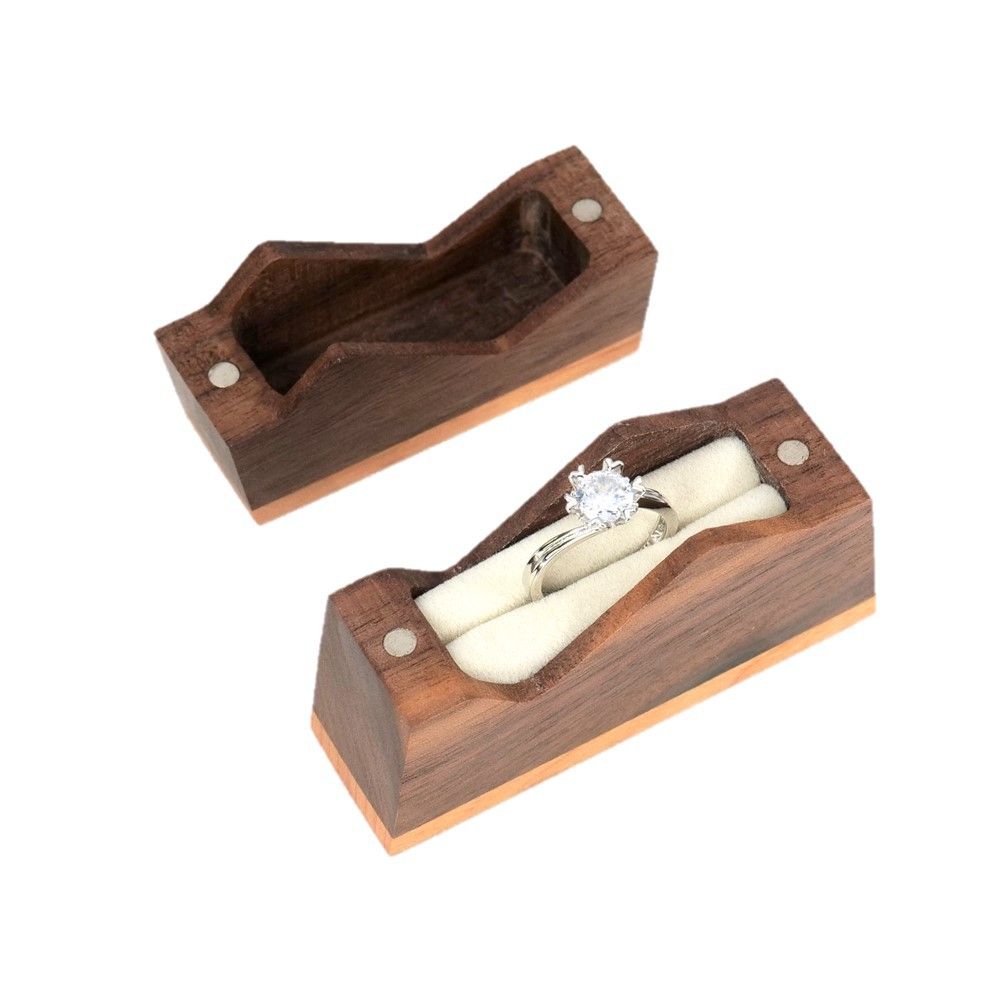 Wooden Ring Box The Mountain Portable Wood Ring Case Magnet Ring Box Engagement