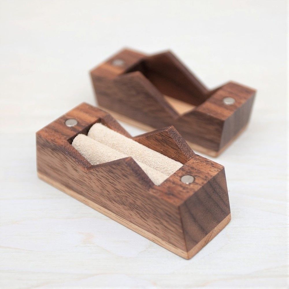 Wooden Ring Box The Mountain Portable Wood Ring Case Magnet Ring Box Engagement view 2