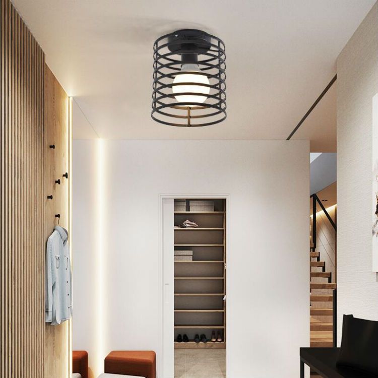 Ceiling Light Fixtures, Black Industrial Metal Cage Light Fixtures Ceiling view 2