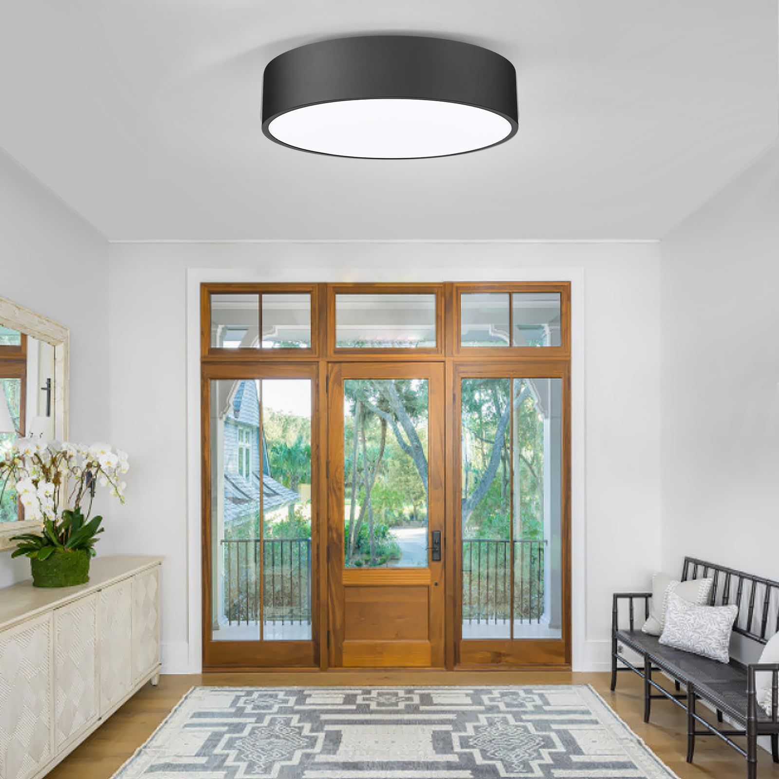 Close to Ceiling Lamp, Large Size Matted Black Metal Shade Flush Mount Ceiling view 2