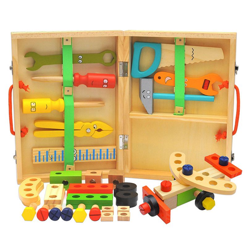 Tool Kit for Kids, Wooden Toddler Tools Set Including Tool Box , Montessori
