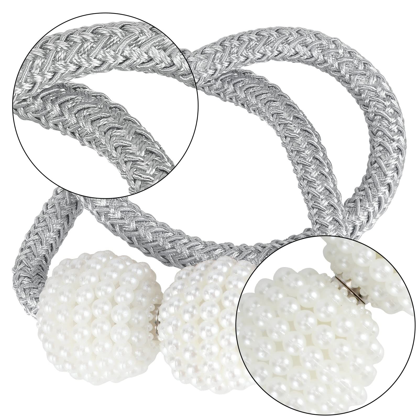 2 Pack Magnetic Curtain Tie Backs with Pearls view 2