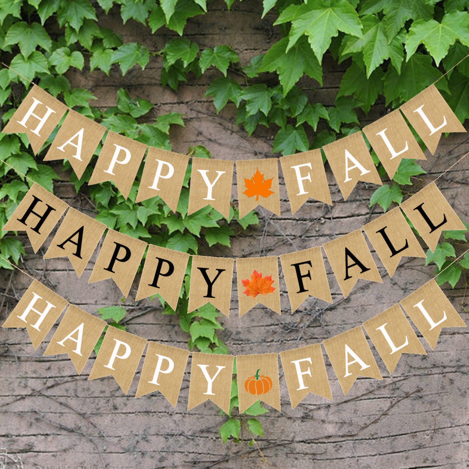 Happy Fall Letters Burlap Banner Pull Flag Window Trim Thanksgiving Day view 2