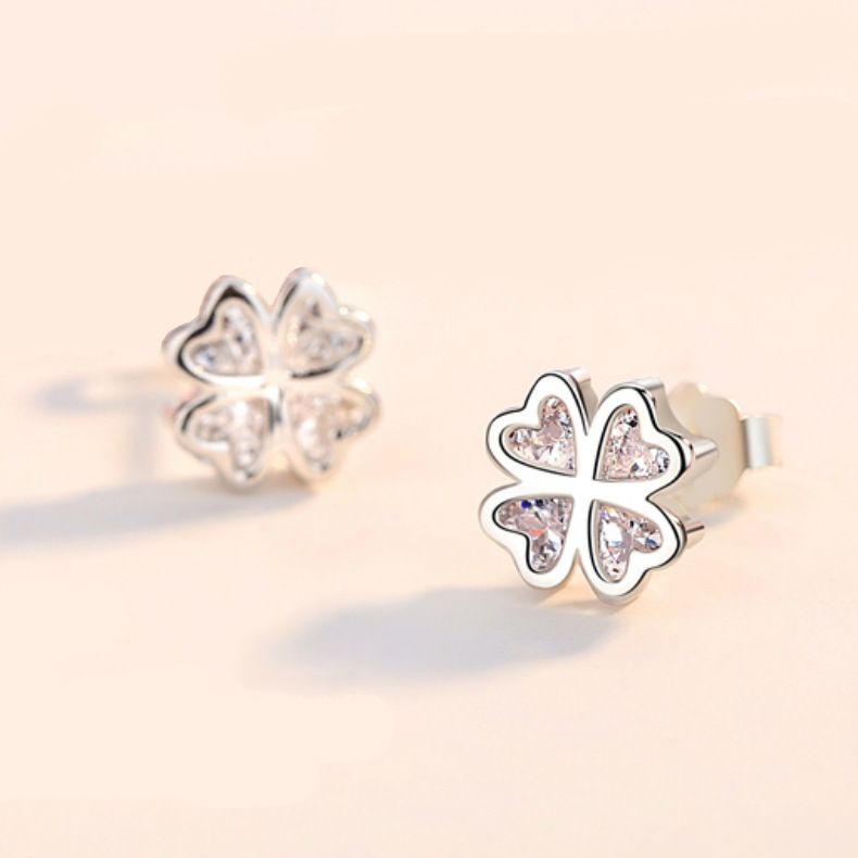 Charmed Four Heart Leaf Clover Stud Earrings Shamrock Earrings Studs view 2