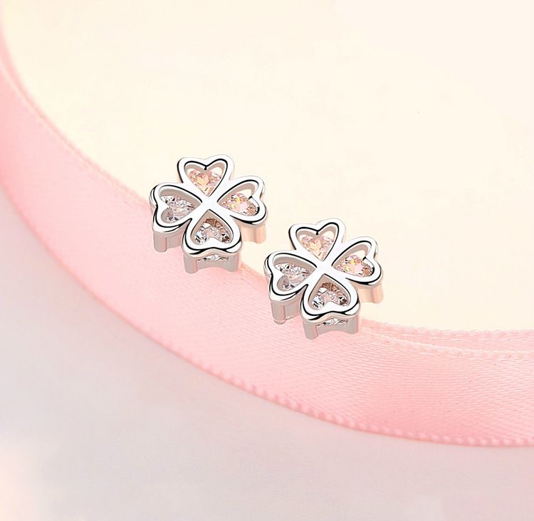 Charmed Four Heart Leaf Clover Stud Earrings Shamrock Earrings Studs view 3