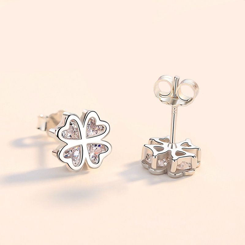 Charmed Four Heart Leaf Clover Stud Earrings Shamrock Earrings Studs view 4