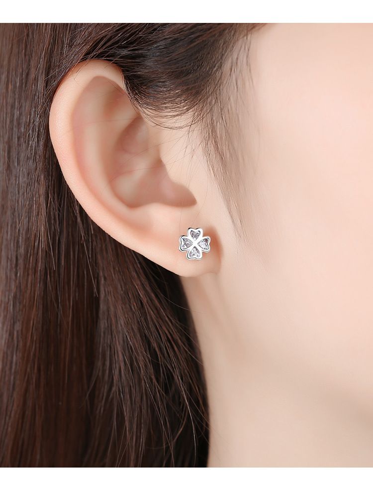 Charmed Four Heart Leaf Clover Stud Earrings Shamrock Earrings Studs view 5