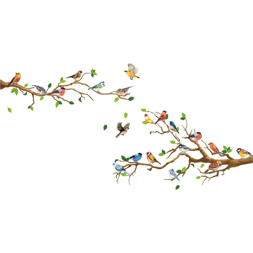 Little Birds on Tree Branches Wall Decal Vinyl Wall Sticker Removable Peel and