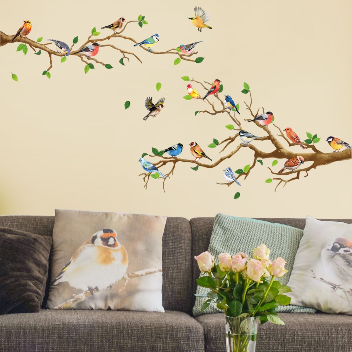Little Birds on Tree Branches Wall Decal Vinyl Wall Sticker Removable Peel and view 3