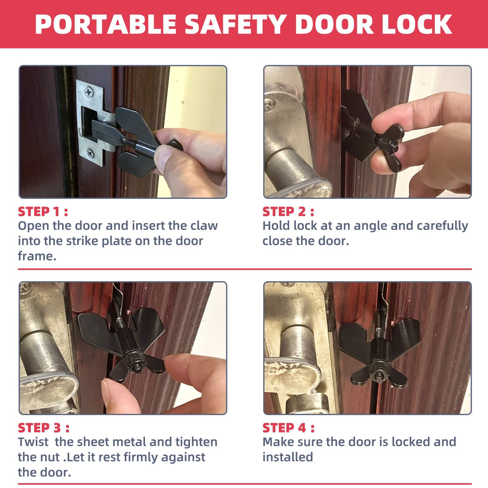 Portable Door Lock,Door Lock,Home Security Door Locker Travel Lockdown Locks view 5