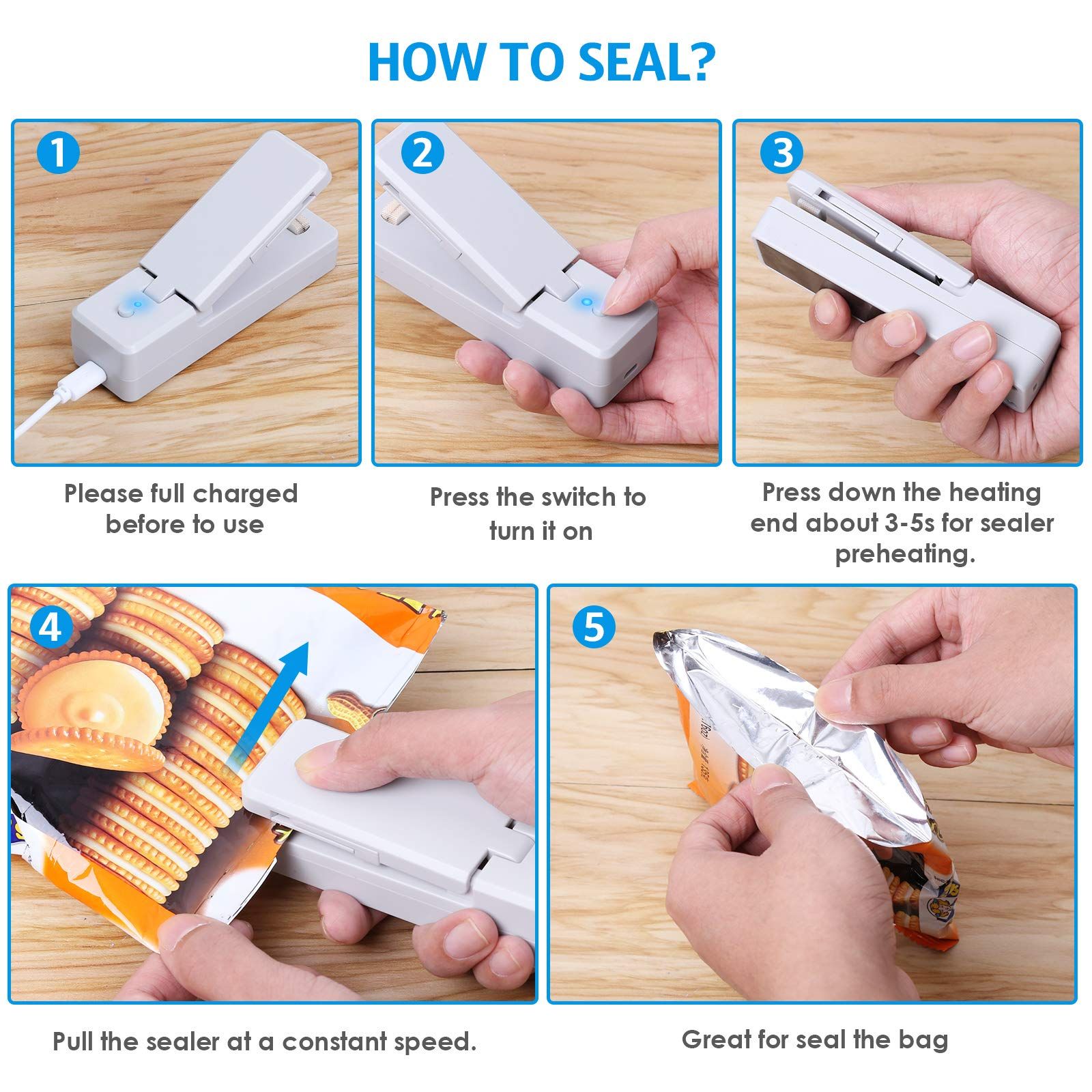 Mini Bag Sealer 2 Pack, 2 in 1 Portable Bag Sealer, Rechargeable Heat Sealer view 4