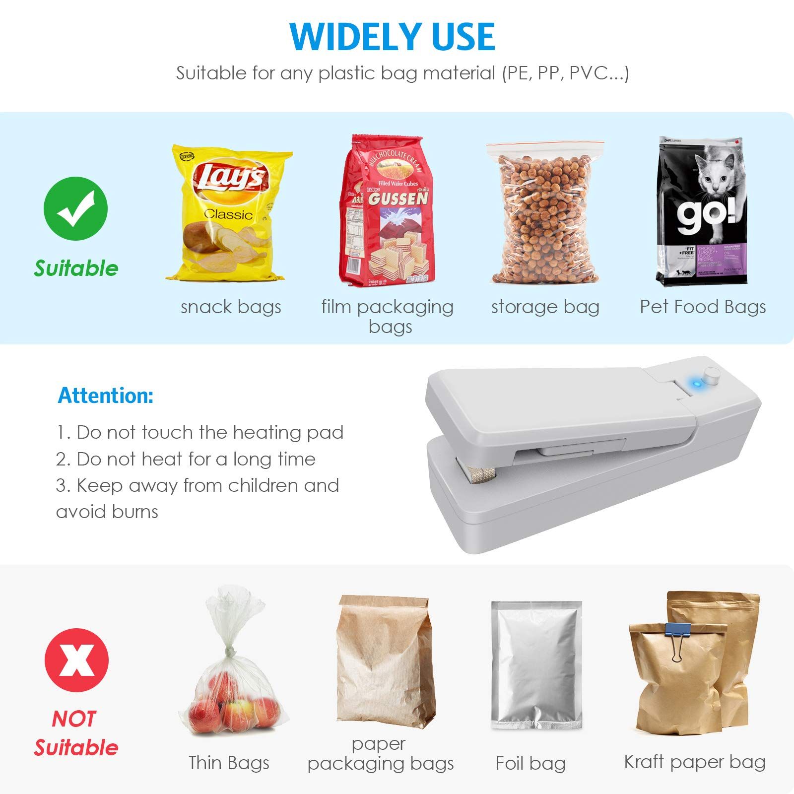 Mini Bag Sealer 2 Pack, 2 in 1 Portable Bag Sealer, Rechargeable Heat Sealer view 5