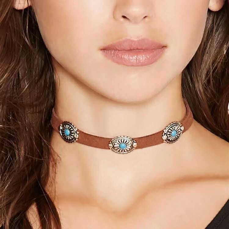 Necklaces for Women Vintage Choker Necklace Velvet Turquoise Brown Necklaces view 2