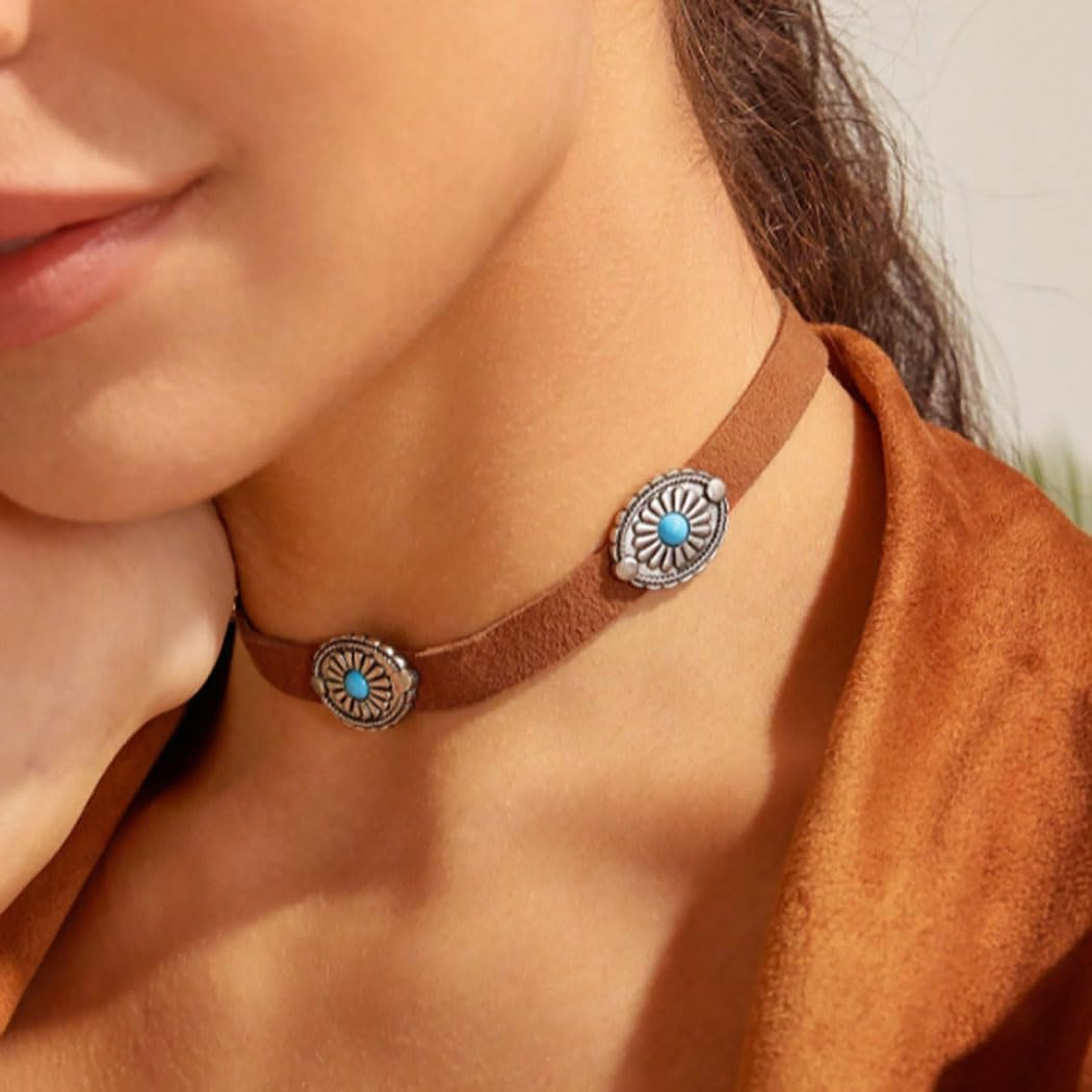 Necklaces for Women Vintage Choker Necklace Velvet Turquoise Brown Necklaces view 4
