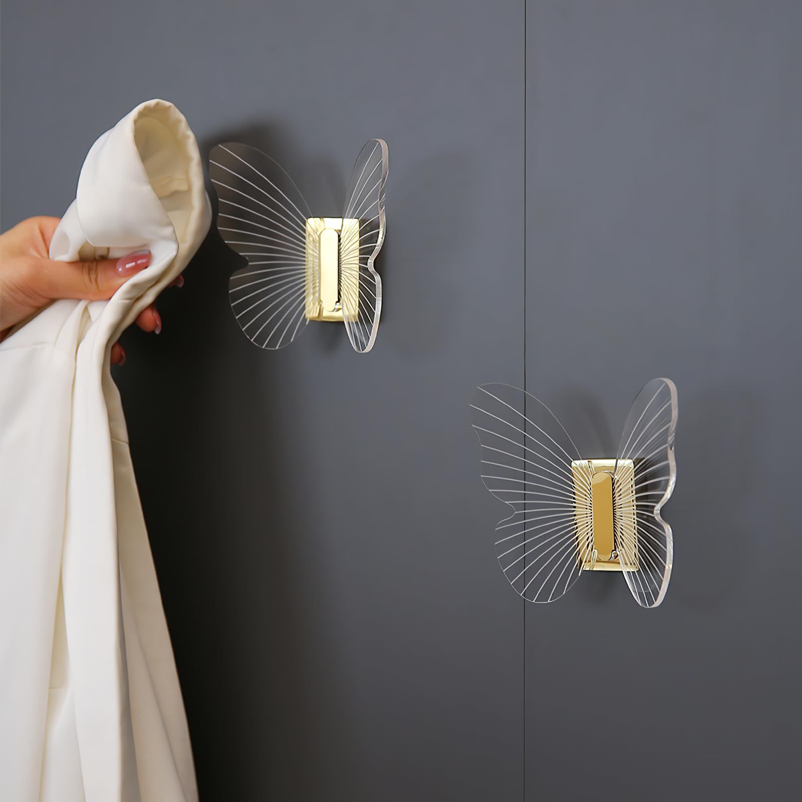 Wall Mounted Butterfly Hook Acrylic Coat Hanger Cute Hat Hooks for Bathroom view 2