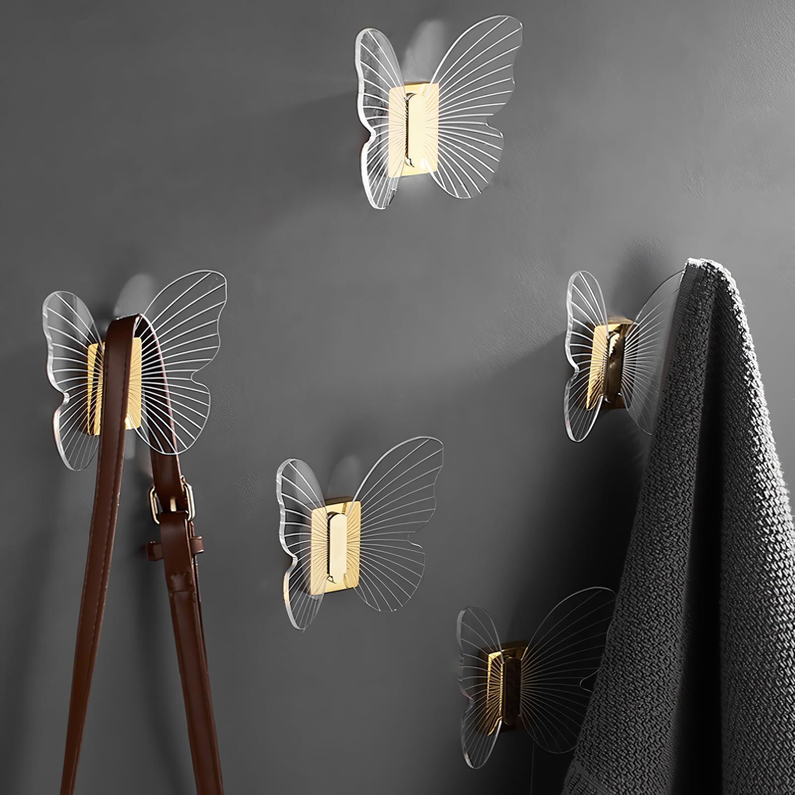 Wall Mounted Butterfly Hook Acrylic Coat Hanger Cute Hat Hooks for Bathroom view 3
