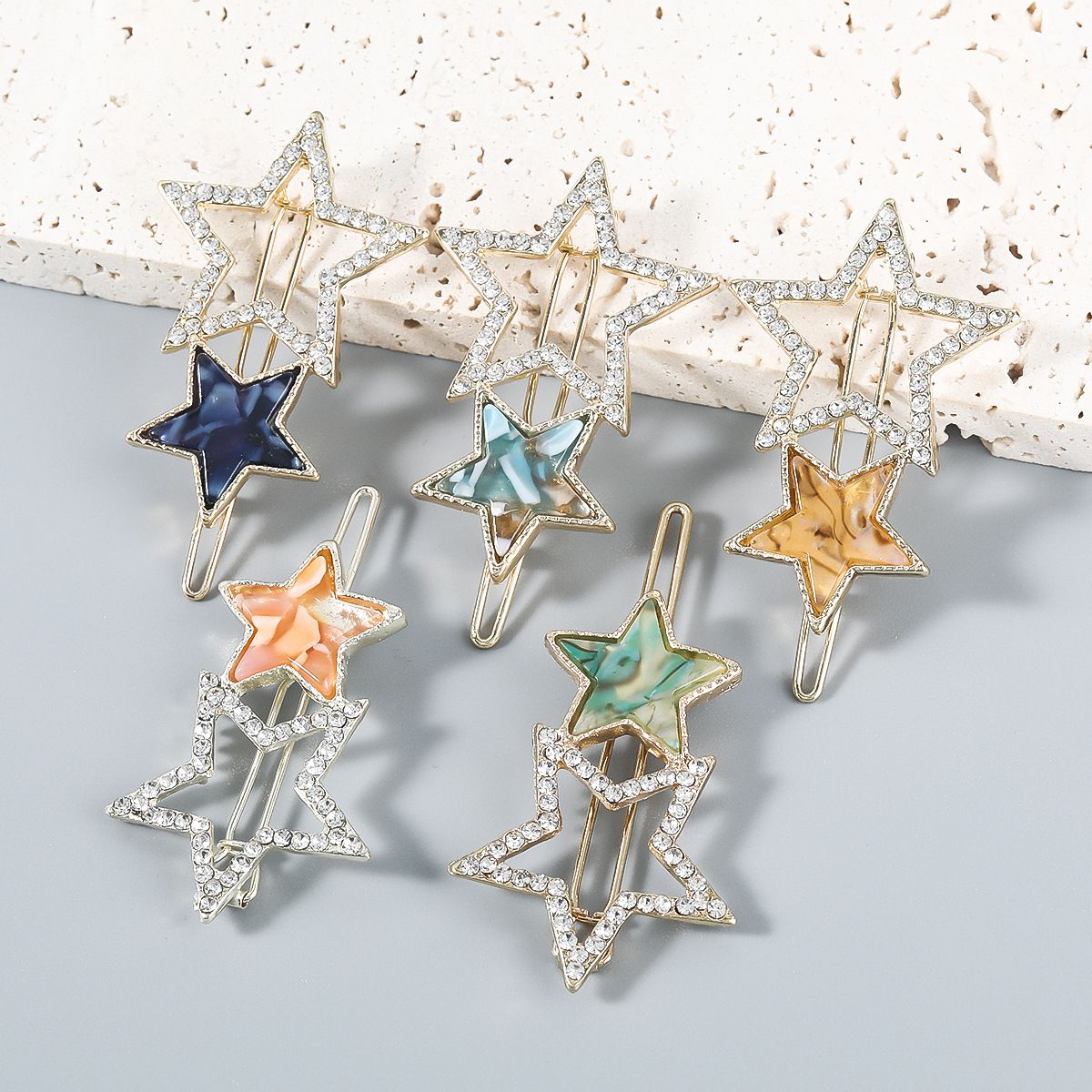 5 PCS Rhinestone Hair Clips Hair Barrette Clip Geometric Star Shape Side Clamp view 2