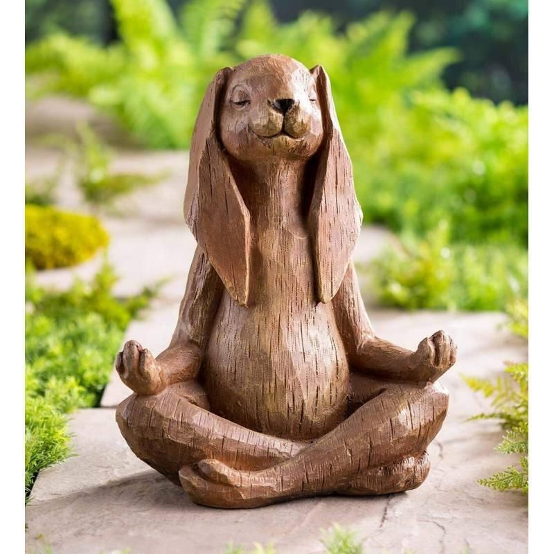 Wind & Weather Indoor/Outdoor Long-Eared Rabbit Garden Statue in Cross-Legged view 3
