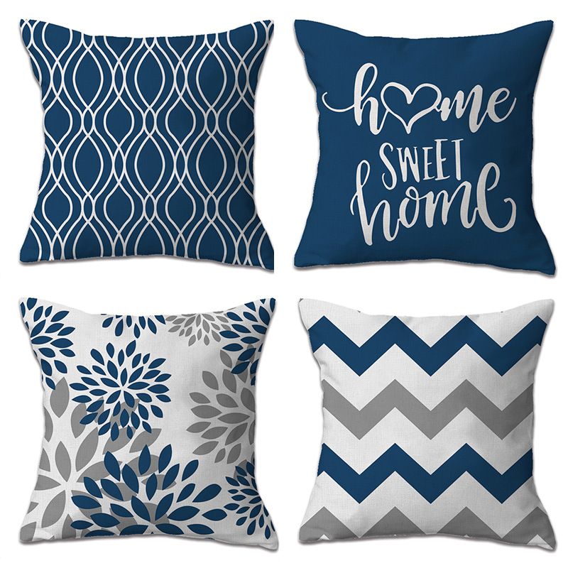 Hexagram Blue Pillow Covers Set of 4
