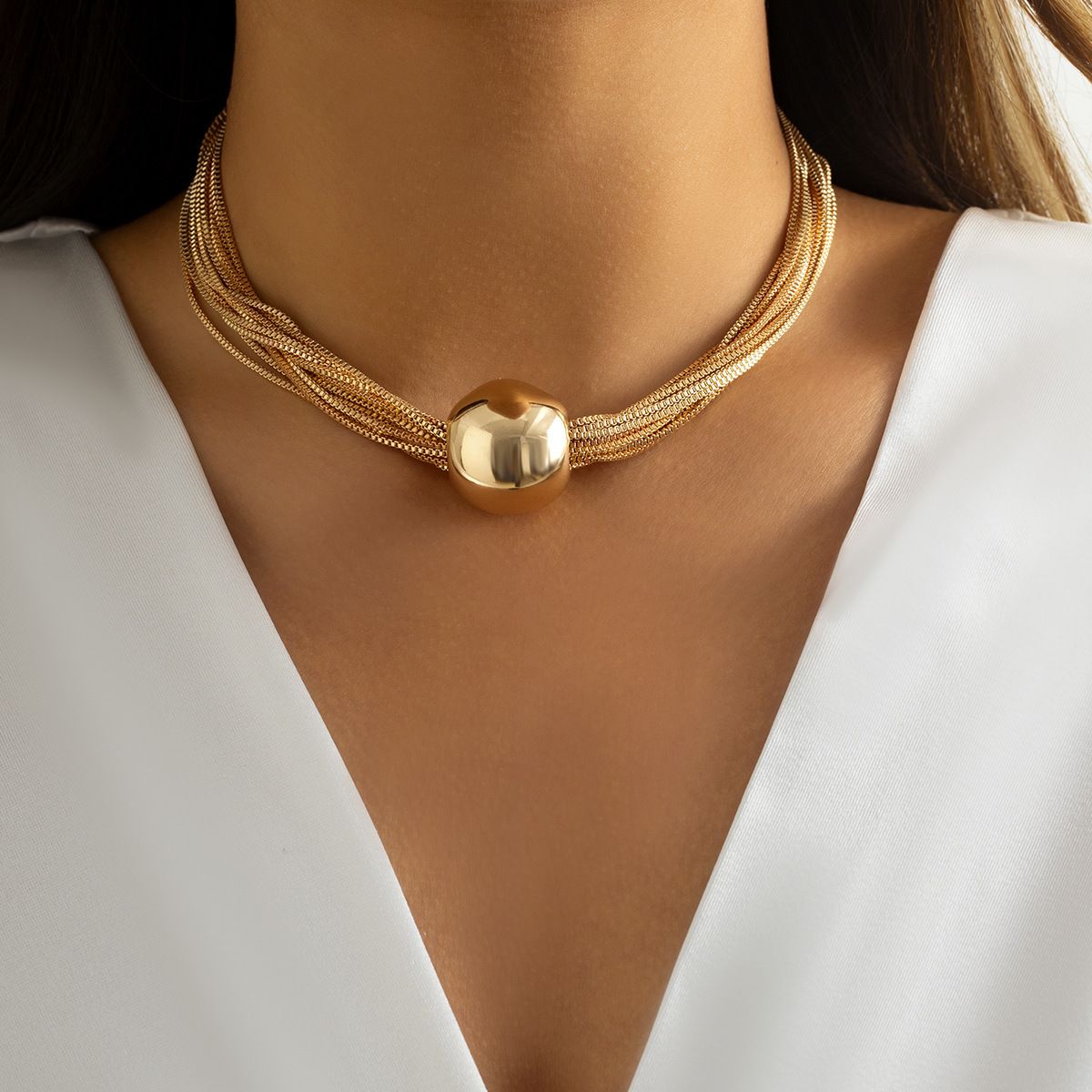 Chunky Chain Necklace Multi Layered Necklace Ball Pendant Choker Necklace Punk view 2