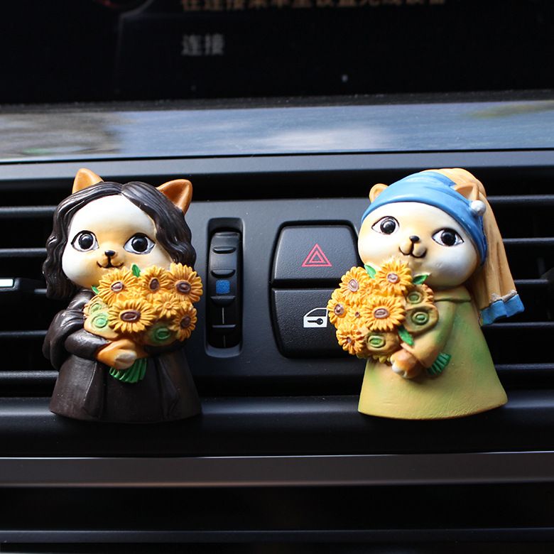2 PCS Car Air Fresheners Vent Clips Cute Cat Car Accessories Sunflowers Famous view 4