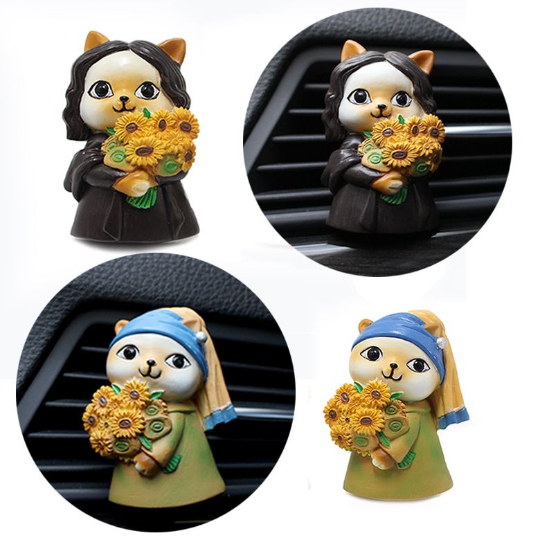 2 PCS Car Air Fresheners Vent Clips Cute Cat Car Accessories Sunflowers Famous view 5