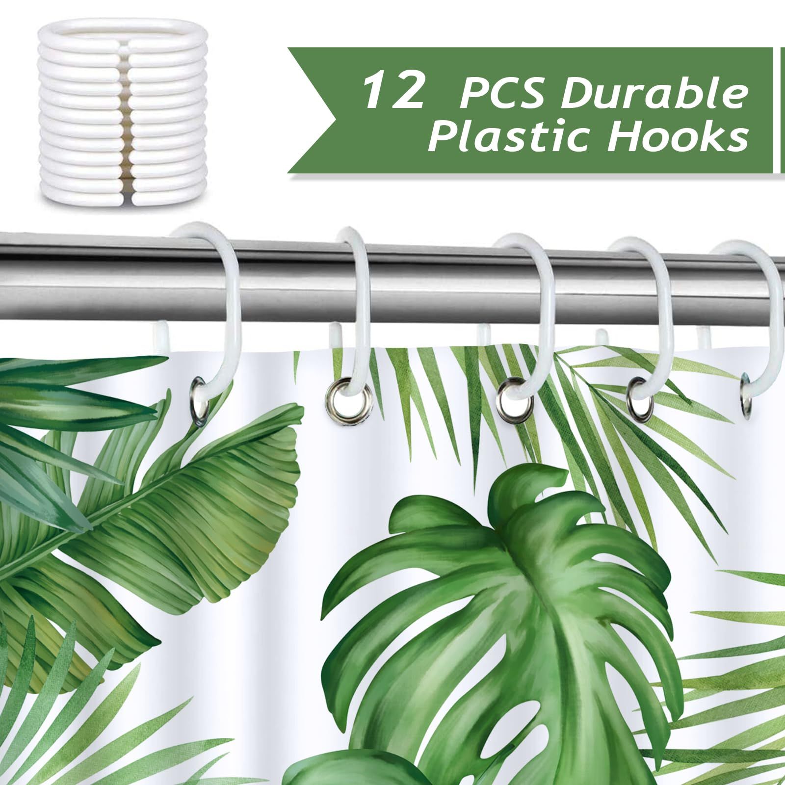 Tropical Leaves Shower Curtain Green Palm Leaf Decorative Bath Curtain view 4