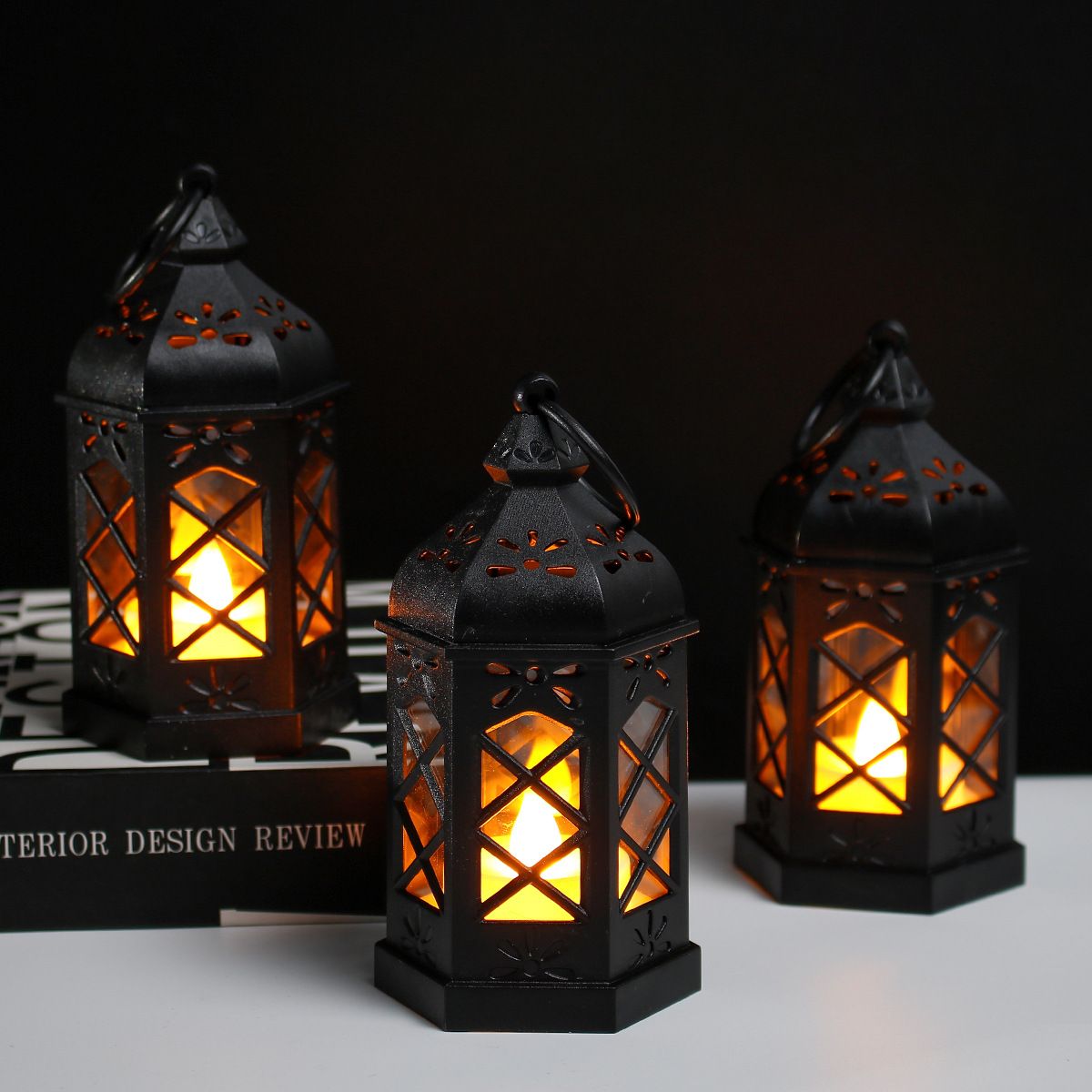 Carved Wood Lamp Handmade Traditional Window Design Art Deco Lantern Brown view 2