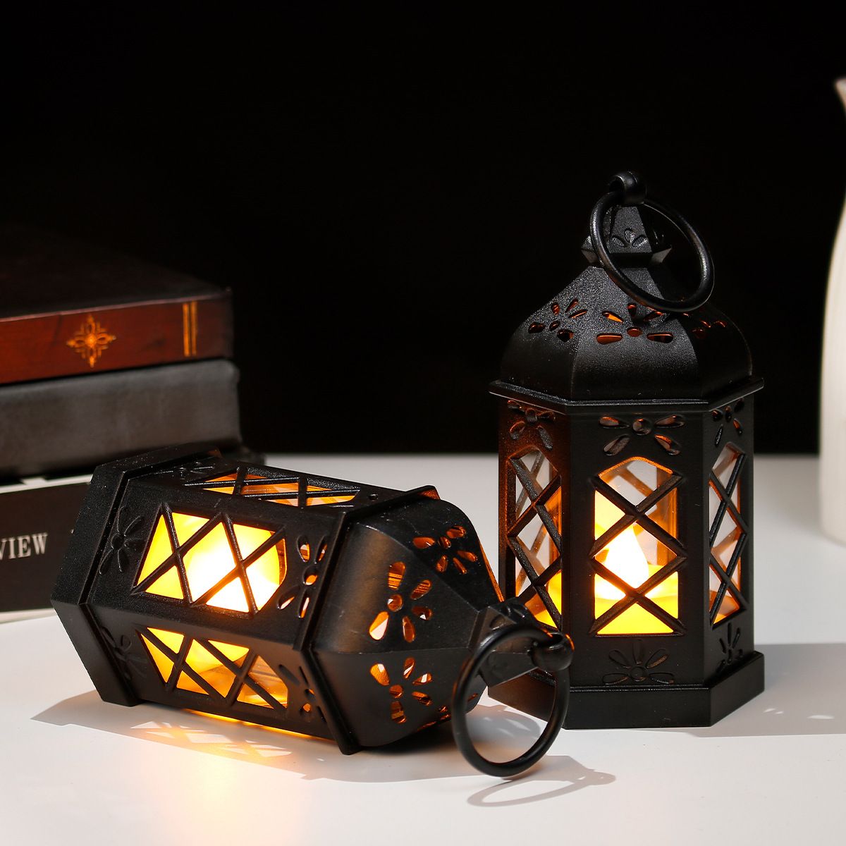 Carved Wood Lamp Handmade Traditional Window Design Art Deco Lantern Brown view 4