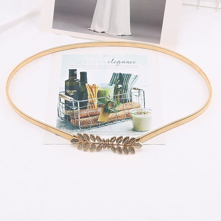 Waist Belt Gold Skinny Metal Waist Chain Elastic Dress Belt Leaves Waistband