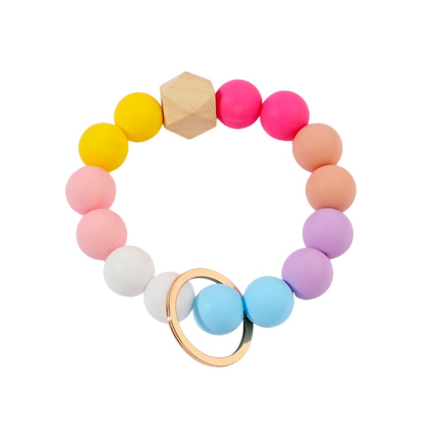Silicone Bead Keychain Bracelet Large Keyring Elastic House Car Key Ring — image 1