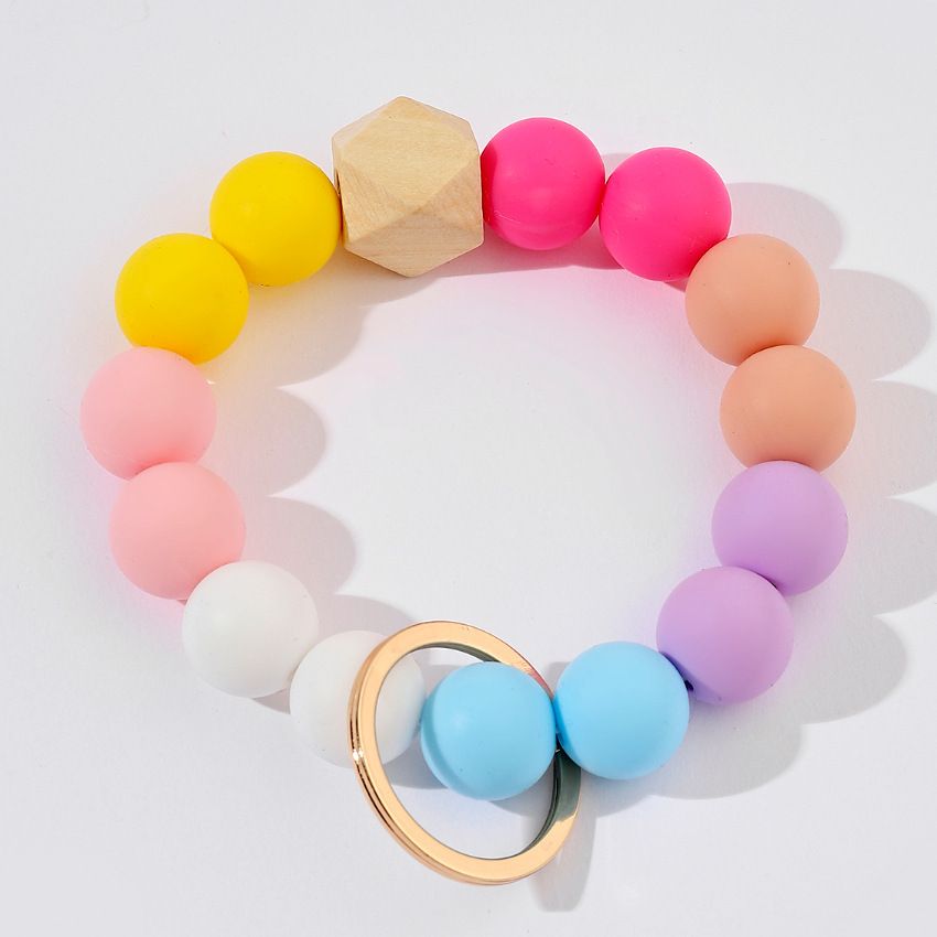 Silicone Bead Keychain Bracelet Large Keyring Elastic House Car Key Ring view 3