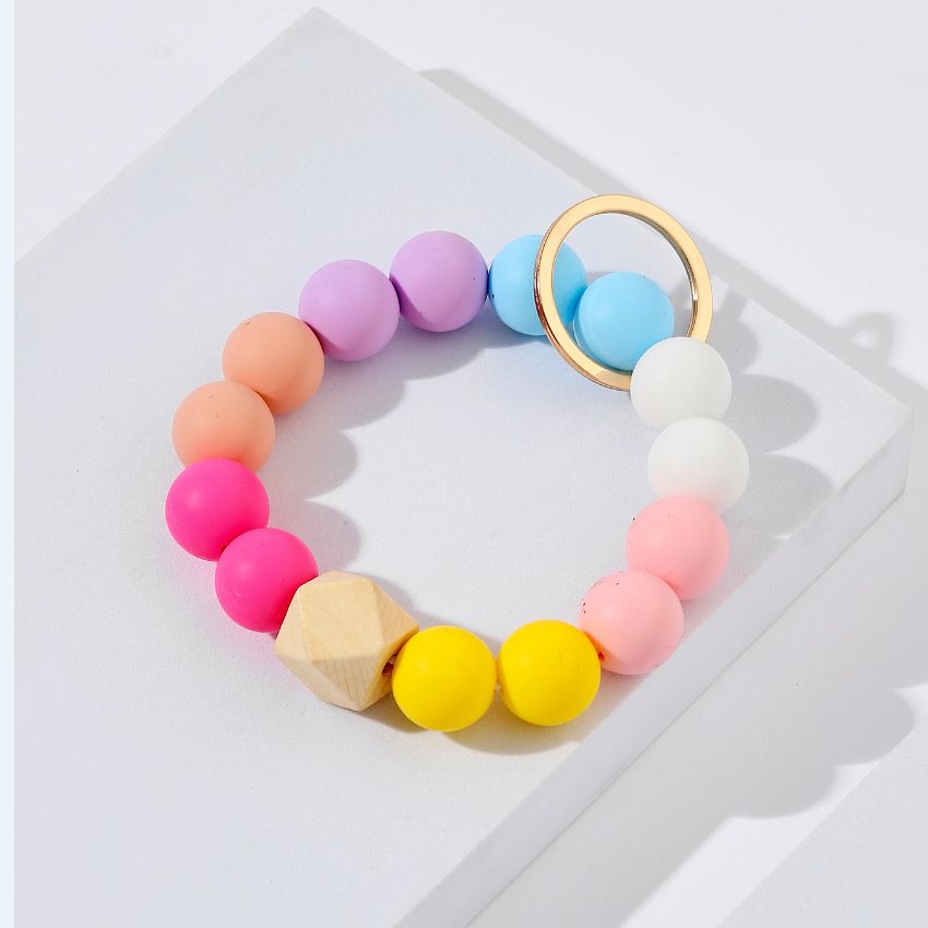 Silicone Bead Keychain Bracelet Large Keyring Elastic House Car Key Ring view 4