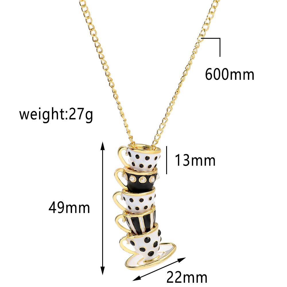 COLORFUL BLING Funny Stacked Enamel Teacup Necklace Coffee Cup Teapot Pendant view 4