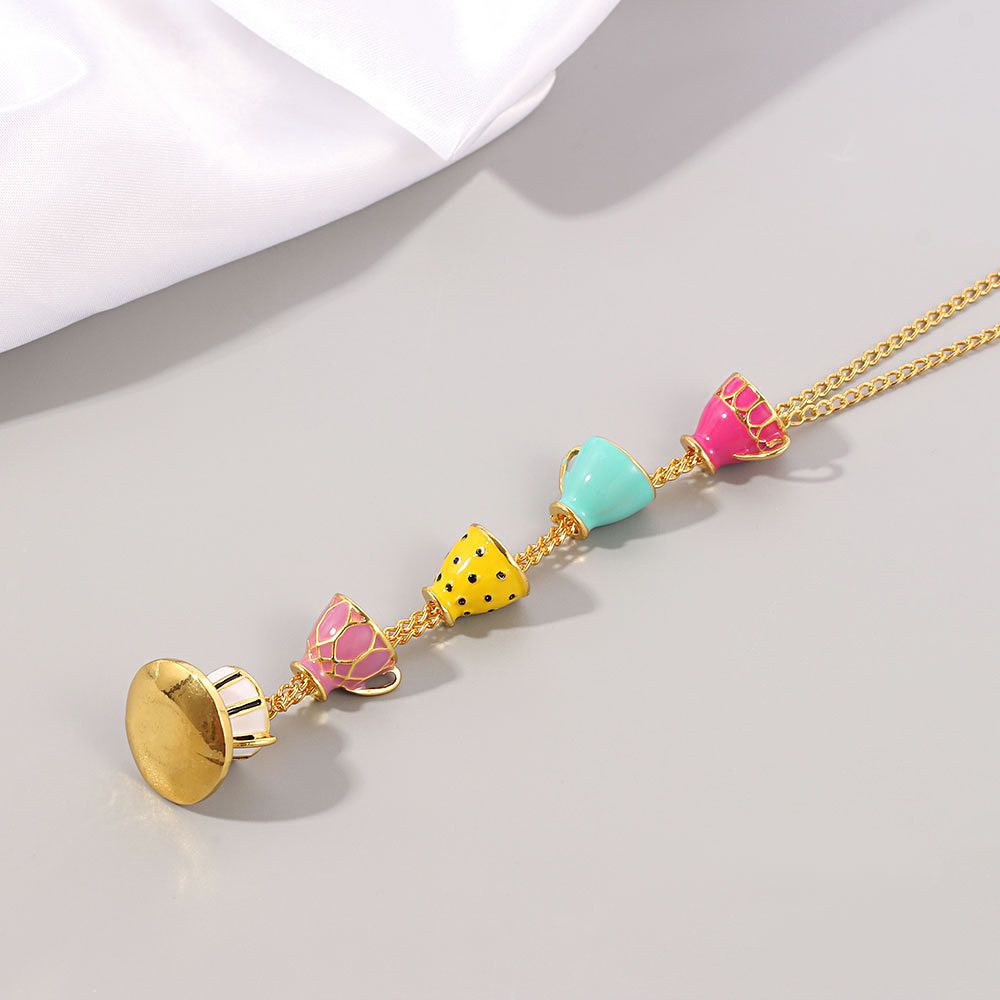 COLORFUL BLING Funny Stacked Enamel Teacup Necklace Coffee Cup Teapot Pendant view 5