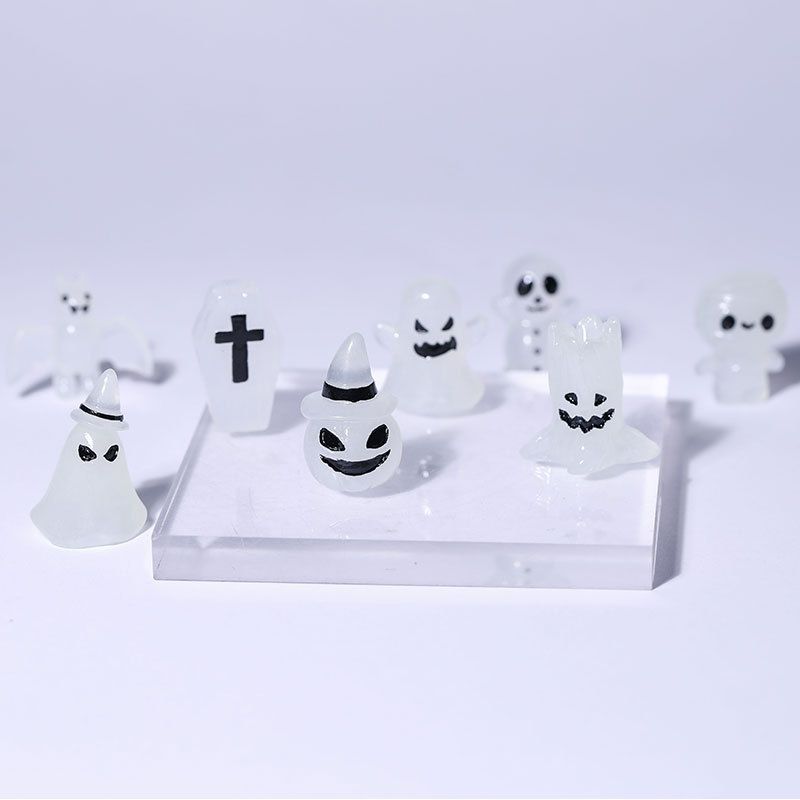 Figurine Luminous Ghost Tombstone Pumpkin Skull Ghost Halloween Decor Fairy